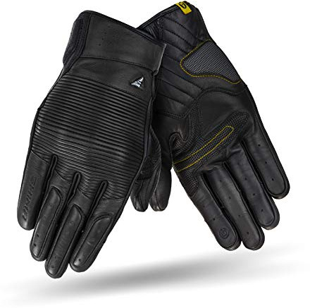 Shima Blake Motorradhandschuhe Herren - Atmungsaktive, Elastische, Touchscreen, Vintage Handschuhe aus Leder mit Knöchelprotektor, Knöchel Aufpralldämpfer, Verstärkte Handfläche (Schwarz, XXL)