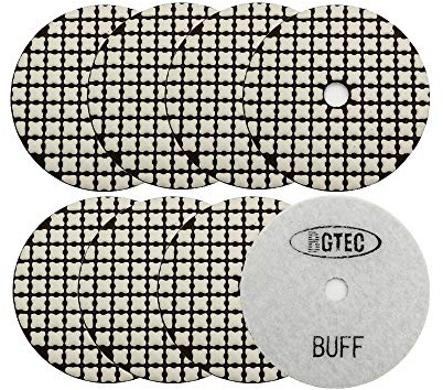 BGTEC 100MM Tampons de Polissage Diamantés Secs, Kit de 8 Tampons Blancs pour Granit, Marbre, Pierre, Carreaux de Quartz, Bords de Sol, Polissage de Comptoir