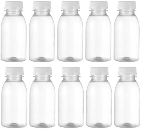 Cabilock Bouteilles Shot De Jus - 10 PièCes 250ML Lait Fiole Plastique Avec Lidsjugs Pots Transparents Petite Bouteilles De Jus En Plastique Conteneur Pour Parties Accueil Voyage ExtéRieure
