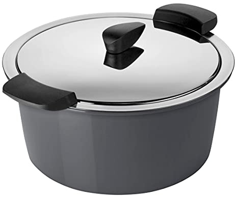 KUHN RIKON HOTPAN Kochtopf mit Deckel mit Thermoschüssel zum Essen warmhalten, Grau, 3 Liter, 22 cm, dampfgaren, warmhalten, induktionsgeeignet, Edelstahl