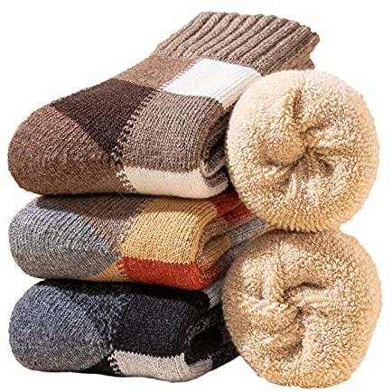 YZKKE Herren Socken aus superdicker Wolle, warm, weich, bequem, lässig, Rundhalsausschnitt, Wintersocken, 3er-Pack
