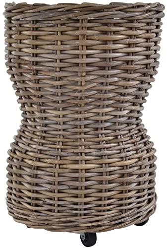 Korb-Outlet Großer Pflanzkorb Rattan grau XXL Pflanzkübel Blumentopf mit Rollen Rollkorb Rattankorb (Grau Natur, Säule tailliert)