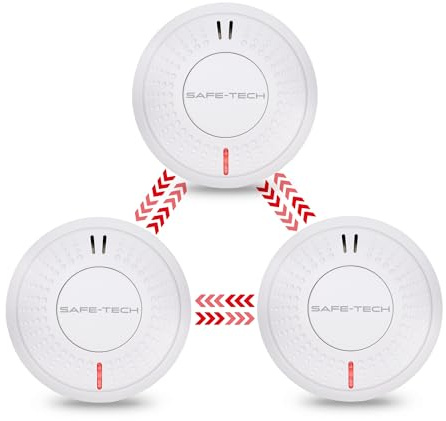 SAFE-TECH 3 Pack Wireless Interlinked Smoke Alarms for Home | BS EN 14604 Compliant for Scotland, Battery Powered Smoke Detector for Home,10 Year Sensor Life, UK Tech Support