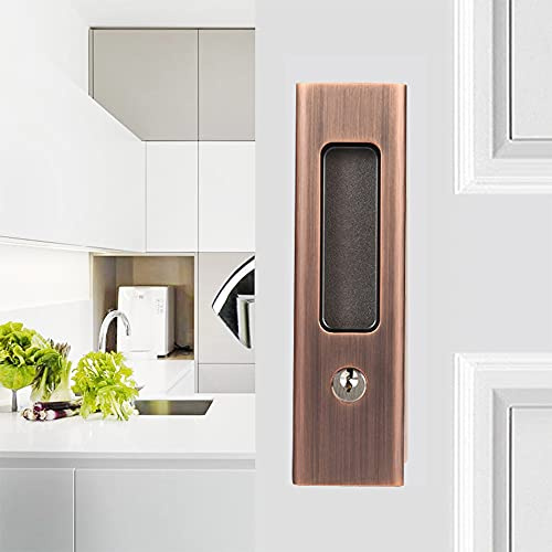 Hoconnie Serratura per Porta Scorrevole Serratura per Porta a Scomparsa con Chiave Maniglia da Incasso Invisibile 160mm Bronzo Rosso