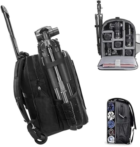 Cwatcun Zaino per Fotocamera Professionale per Fotocamera Mirrorless DSLR/SLR Borsa Fotografica Impermeabile Compatibile con Fotocamera Sony Canon Nikon e Accessori per Treppiede(5.0 Nero, L)