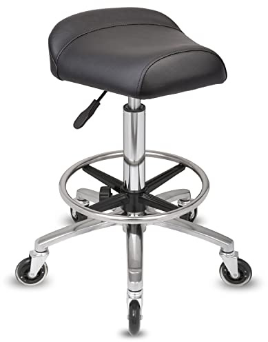 Staboos Rollhocker bis 160 kg - Sattelsitz und Fußstütze ergonomisch geformter Praxishocker (Premium Rollen) Drehhocker höhenverstellbar (55 cm bis 75 cm) Breitsitz
