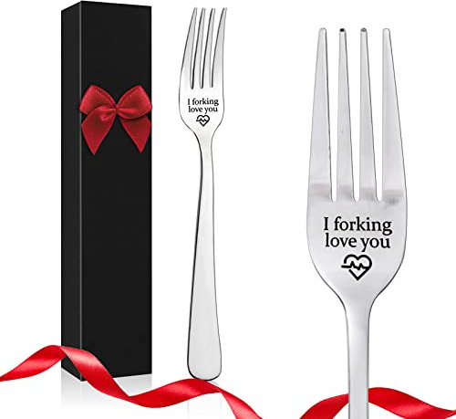 Shining She Engraved Fork, I Forking Love You, Stainless Steel Engraved Fork with Luxury Black Box, Perfect Gifts for Christmas Valentine's Day