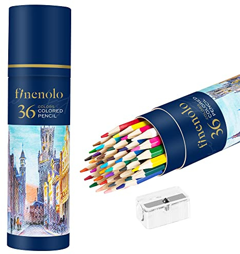 finenolo Buntstifte Set 36 Farben – Ölbasierte Farbstifte mit Spitzer im runden Papieretui – Buntstifte für Künstler, Anfänger, Hobby-Maler & Erwachsene zum Malen und Zeichnen
