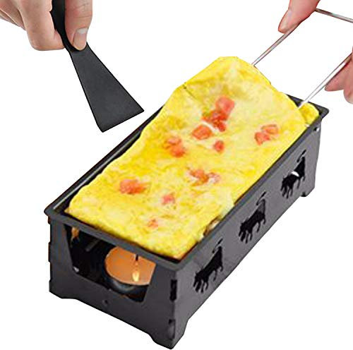 LAURAG Non-Stick Raclette Grill Set Cheese Melter Pan with Spatula Foldable Wooden Handle Melted Cheese Raclette Carbon Steel Kitchen Gadgets