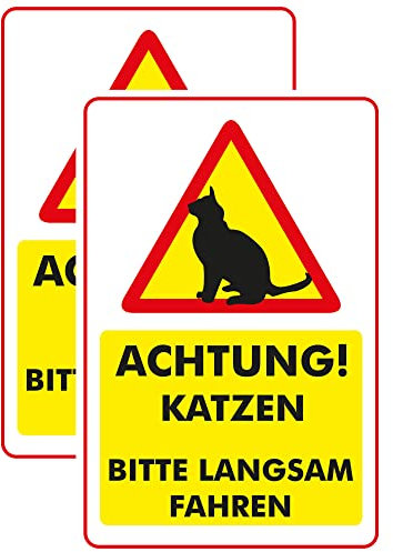 INDIGOS UG - Schilder - 400x300 mm - Schild 2 Stück XL - Achtung! Katzen bitte langsam fahren - Hartschaumplatte - für Garage, Hotel, Parkplatz, Schule, Carport, Firma