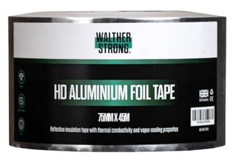 Walther Strong 75mm x 45m Aluminium Foil Tape Insulation Tape For Insulating And Sealing Duct. Easy Tear and Peel Aluminium Tape Heat Resistant Tape. Moisture and Chemical Resistant Tape