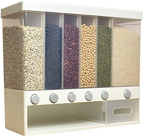 VIXPET Wall-mounted Dry Food Dispenser, Rice Bucket Multi Compartments Automatic Metering Storage Box, Sealed Grain Container for Kitchen