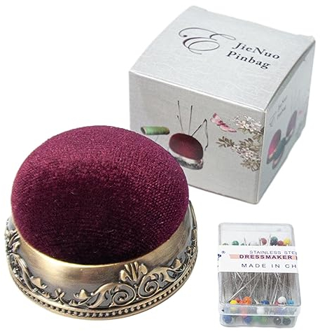 Nähnadelkissen, Anti-Drop-Retro-Nadelkissen mit Metallbasis, verschleißfestes Vlies-Vintage-Nadelkissen und Nähnadel-Set, halbkugelförmiges Retro-Stoff-Nadelkissen im Court-Stil für Schneiderinnen