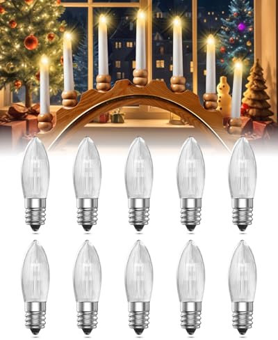 Aurahome E10 3W 23V, Lampen für Schwibbogen Ersatzbirne 23V, Lichterkette Schwibbogen Warmweiss 2800K E10 Birnen für Lichterbogen Weihnachten, Weihnachtspyramide Kerzen (10 Stück)