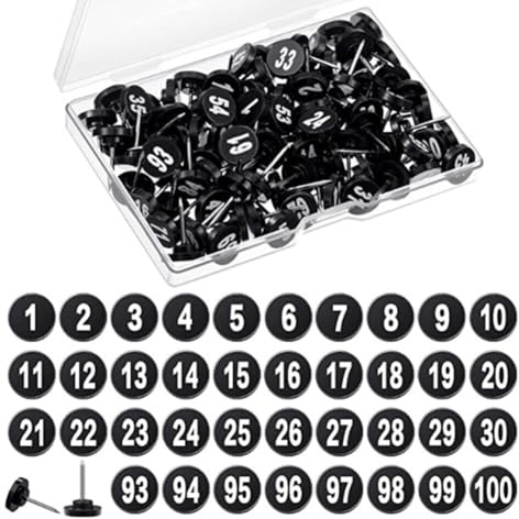 ISAKEN 100 Stück Nummerierte Reißnägel, Zahlen Reißnägel Pinnwandnadeln Mit Zahlen 1-100 Stecknadeln Kunststoff Reißnägel Stecknadeln, für DIY Schule Büro Whiteboard Korkwand Karte Fotos