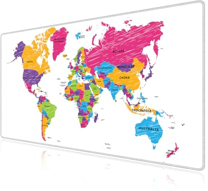 LL-COEUR Weltkarte Große Mousepad mit Vernähte Kanten 700x400x3mm Erweitertes Mauspad Tastaturunterlage Large Tischunterlage mit rutschfeste Gummibasis