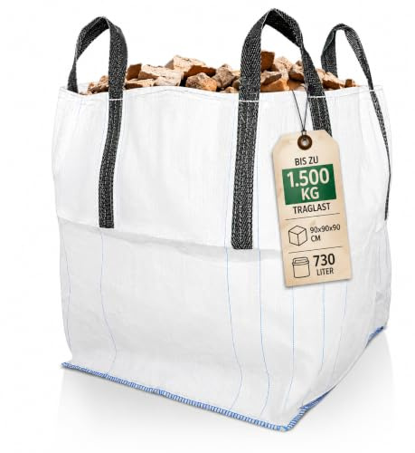 Big Bag Sack Bauschuttsäcke Bigpack mit 4 Hebeschlaufen bis 1.500kg Traglast für Garten Sand Holz Bauschutt 90x90x90cm Bags (1)