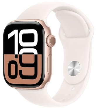 Apple Watch Series 10 GPS + Cellular 42 mm Smartwatch with Rose Gold Aluminium Case with Light Blush Sport Band - M/L. Fitness Tracker, ECG App, Always-On Retina Display, Water Resistant