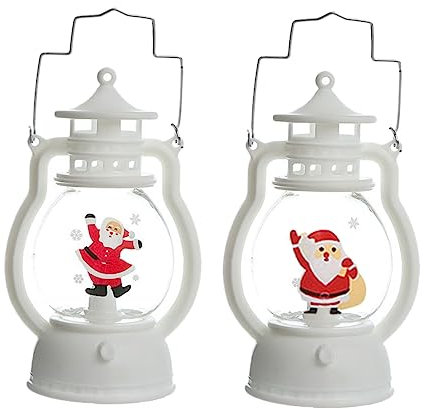 OKUMEYR Christmas Lantern Led Light Decoration 2pcs Set White Shell Hanging Led Lanterns Snowman and Dancing Santa Designs Xmas Indoor Table Decor