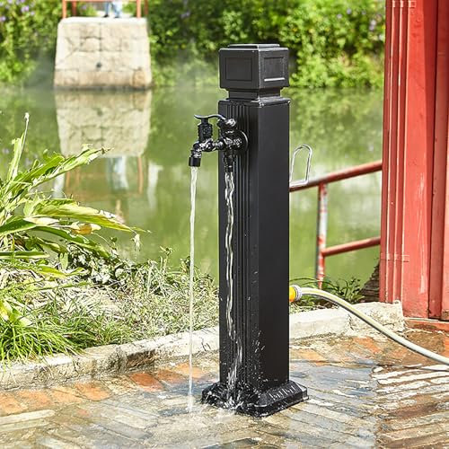 Colonna d'acqua da giardino autoportante per esterni, con supporto per tubo e fontana, design verticale, per uso esterno, estensione per tubo incluso, altezza 114 cm