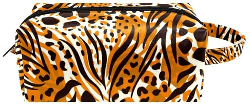Reise-Kulturbeutel, Kosmetiktasche für Damen, Mikrofaser-Leder, Make-up, praktische Tasche, Organizer mit Reißverschluss, Tierhaut, nahtloses Muster, multi, 8.2x3.1x3.5 in/21x8x9 cm, Kulturbeutel