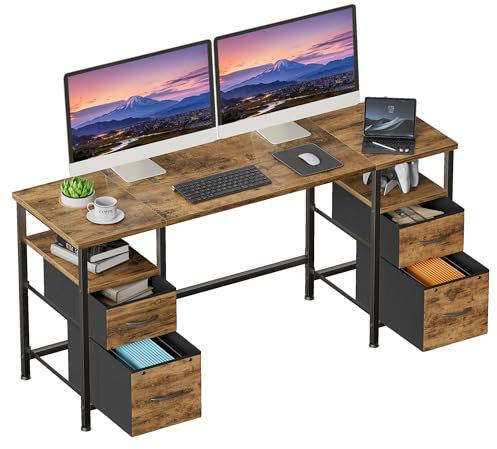 OYRREU 160x48cm Scrivania con 4 Cassetti in Tessuto, Scrivania Computer Ufficio PC Desk in Legno, Tavolo Scrivanie per ufficio Gaming Computer da Studio per il Lavoro e il Gioco a Casa