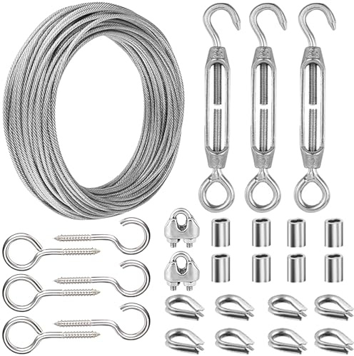 WYIPOLZI 28pcs Garden Wire - 15m/2mm Stainless Steel, M5 Turnbuckle Tensioner, Wire Rope Kit, Fence & Cable Railing Kit