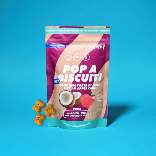Jampy Biscotti per Cani Naturali Ipocalorici 5.5kcal. Snack Vegetali con Mela Yogurt Cocco. Premietti Digeribili Senza Additivi. Per Tutte le Taglie - 300g