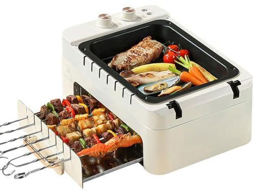 Electric Grill Kabob Skewers with 360° Auto Rotation, 1000W Power, Non-Stick Double Layer Oven, 3 Modes, Timer, Ideal for Indoor, Backyard, Camping BBQ