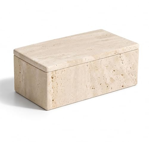 Artisanal Abode Travertin-Aufbewahrungsbox mit Deckel, 20 cm | Travertinbox mit Deckel für Schmuck, Wattepads, Haargummis, Clips und andere kleine trockene Utensilien.