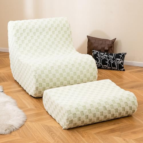 COSTWAY Sitzsack Sessel mit Hocker, Sitzsack Erwachsene mit hoch elastischem Schwamm & Teddy-Samtbezug, Bean Bag Chair, Bodenstuhl Boden Sessel für Wohnzimmer, Schlafzimmer, Lesezimmer (Grün)