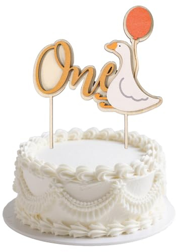 BOXOB One Silly Goose Birthday Cake Topper, Cute White Goose Theme Cupcake Topper Funny Gosling Decorations Party Decor for Boy Girl Birthday Celebration
