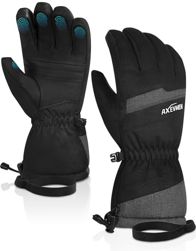AXEVMEN Guantes de invierno impermeables para esquí y nieve para mujeres y hombres (gris, XL)