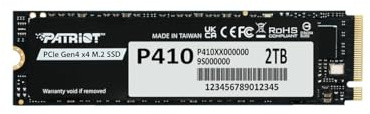 Patriot P410 2TB Internal SSD - NVMe PCIe Gen 4x4 - M.2 2280 - Sequential Read: Up to 5,000MB/s and Sequential Write: Up to 4,500MB/s - Compatible with PS5 - Solid State Drive - P410P2TBM28H