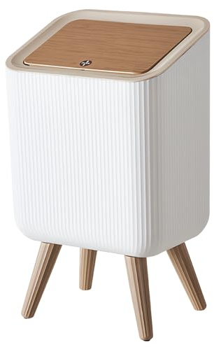 9L Bedroom Bin,Bathroom Bins with Press Top Lid,White Toilet Trash Can with Legs,Nordic Modern Waste Garbage Can for Kitchen Bathroom Bedrooms Office Dog Proof Living Room Dorms Outdoor