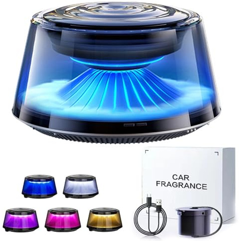 2025 Cloud Mist Car Diffuser, Smart Car Air Freshener, Car Aromatherapy Diffusers for Essential Oils, 5 Colors Rechargeable Smart Diffuser with Adjustable Intensity, Auto On/Off for Cars (Ocean)