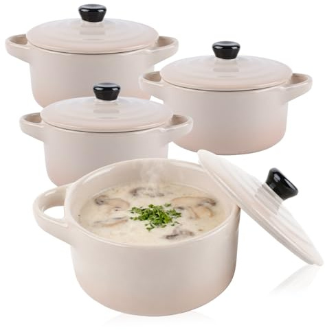 Ramekins with Lids and Handle Set of 4, 200ml - 7oz Porcelain Ramekins, Ceramic Souffle Dishes, Ramakins Oven Proof, Creme Brulee Dish for Cakes,Pudding,Ice Cream and Sauce,Air-fryer Safe (Pink)
