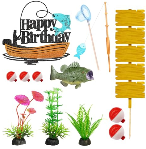 LIULINY 17 Stücke Angeln Kuchen Dekoration Set, DIY Angel Kuchendekoration | Cake Decoration Fish für Geburtstag Party Dekorationen Zubehör für Geburtstagsfeiern, Urlaub Parteien, Angeln Feiern
