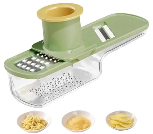Rebanador de ajo Mini molinillo, cortador y rallador de ajo multifuncional súper fino 3 en 1 con protector de mano y recipiente transparente para cocina, verde