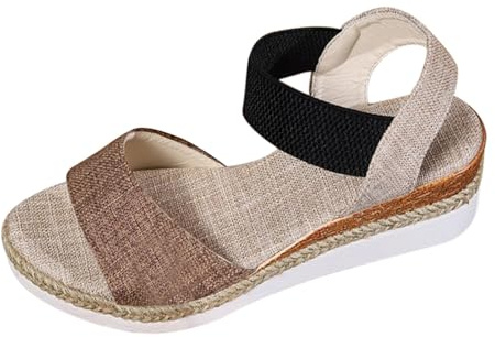 Espadrilles för damer kilklack, kilsandaler damer eleganta strandsandaler platå sommarsandaler bekväma sommarskor andas ankelremmar sandaler gummiband sandalett, Lätt ashy, 41 EU