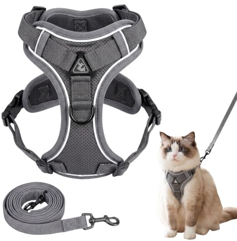 Cat Harness and Lead Set, Breathable Cat Lead and Harness Set with Reflective Strips, Adjustable Escape Proof Cat Leash for Cats Small Dogs Pets Walking, M