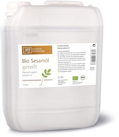 Classic Ayurveda Massageöl Öl – Gereiftes Bio Sesamöl (5 Liter), neutral & intim geeignet, reines Ayurveda Öl für die tägliche Massage & Pflege