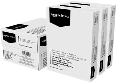Amazon Basics 30% Recycled Multipurpose Copy & Print Paper, 8.5 x 11 Inches, 20 lb Weight, 92 Bright, White, FSC Certified, 1500 Sheets (3 Reams)
