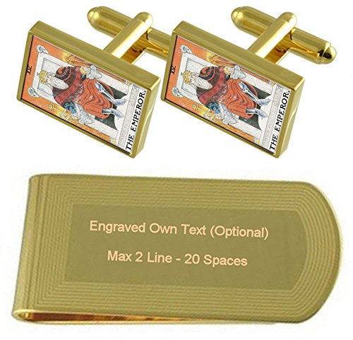 Select Gifts Tarot Kaiser Card Gold-Manschettenknöpfe Geldscheinklammer Gravur Geschenkset