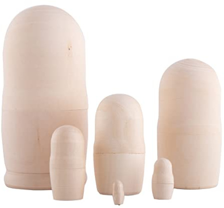 Heka Naturals Uppsättning Omålade Dockor | Set om 6 (12 cm) Matryoshka-Dockor i Naturligt Trä - Traditionell Babushka-Heminredning, Staplingsleksaker i Trä, Handgjorda Leksaker och Spel, Söt present