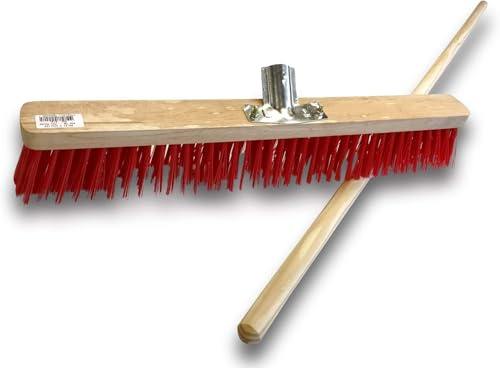 Balai d'atelier Type cantonnier | Lot de 10 | Piste Extérieur | Longueur 80 cm | Garnissage Brosse PVC Rouge | Semelle Bois | Douille métal boulonnée Ø 28 mm | avec Manche | Kibros 2380BMx10