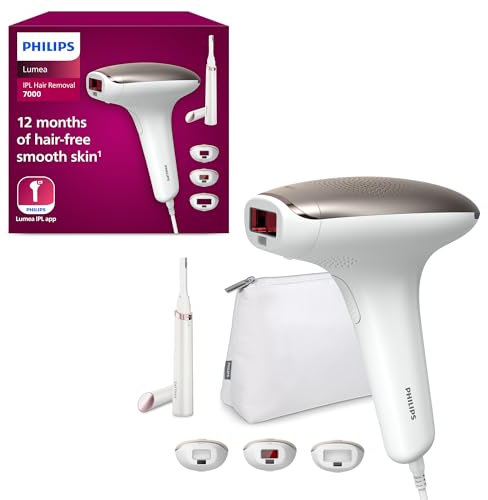 Philips Lumea 7000 Series, IPL Hair Removal Device, Laser Hair Removal Alternative, with Satin Compact Pen Trimmer, 3 Attachments for Body, Face and Bikini, Model BRI923/00