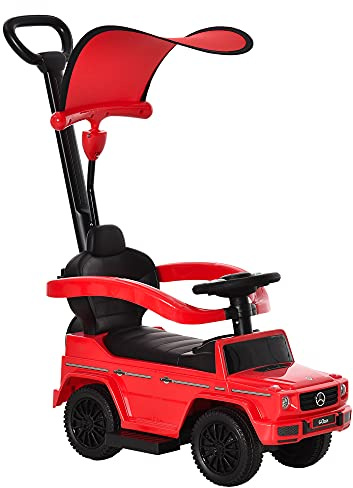HOMCOM Porteur Enfants Voiture Enfant Multi-équipée 12-36 Mois klaxon Marche-Pieds, Garde-Corps et ombrelle Rouge