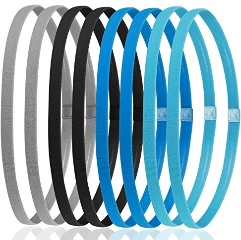 Jinlaili 8 STK Sport Stirnband Herren, Super Elastische Stirnbänder, Sport Haarband Dünn für Damen, rutschfeste Schweißband für Erwachsener, Kinder, Junge, Einen Kopfumfang von 53-58 cm