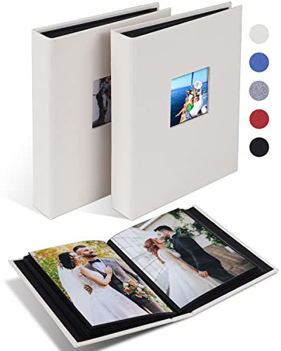 Klein Mini Fotoalbum Einsteckalbum 13X18 Größe 56 Fotos, Erinnerungsalbum mit Leinen Einband, Fotobuch Schwarze Seiten, Perfekt für Baby-, Hochzeits- & Familienfotos (13X18/2 Packungen, Beige)